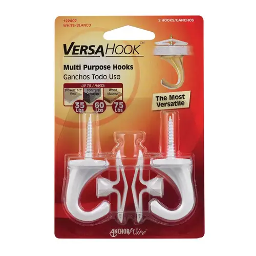 Hillman 5.7 in. L White Brass Small Versa Hook 35 lb. Drywall; 75 lb. Wood per Hook 2 pk Hillman 5.7 in. L White Brass Small Versa Hook 35 lb. Drywall; 75 lb. Wood per Hook 2 pk