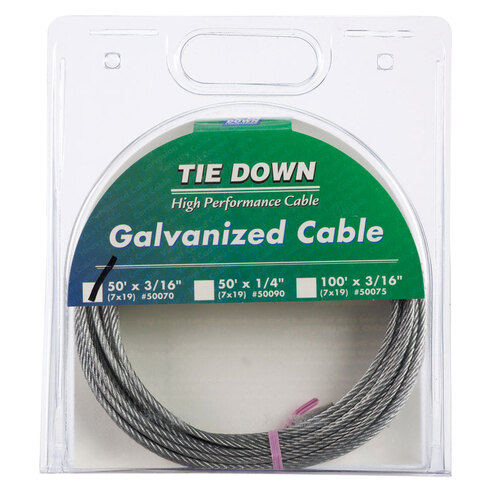Tie Down Engineering 50070 Aircraft Cable Galvanized Galvanized Steel 3/16" D X 50 ft. L Galvanized