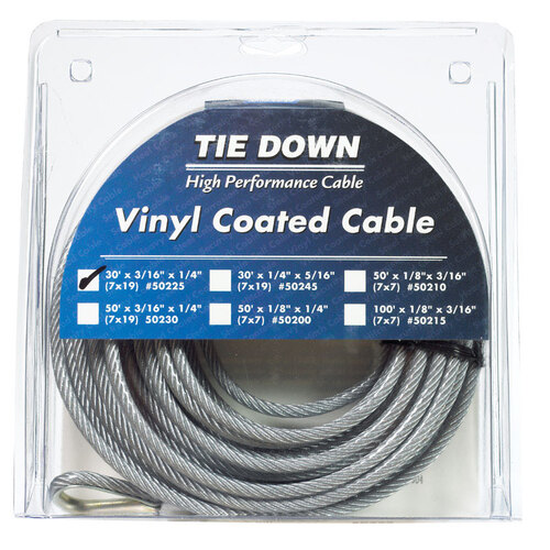 Tie Down Engineering 50225 Aircraft Cable Vinyl Coated Galvanized Steel 3/16" D X 30 ft. L Vinyl Coated