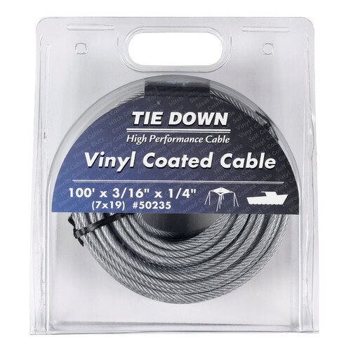 Tie Down Engineering 50235 Aircraft Cable Vinyl Coated Galvanized Steel 3/16" D X 100 ft. L Vinyl Coated