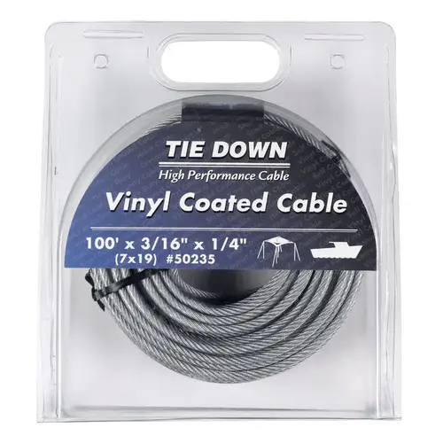 Tie Down Engineering 50235 Aircraft Cable Vinyl Coated Galvanized Steel 3/16" D X 100 ft. L Vinyl Coated