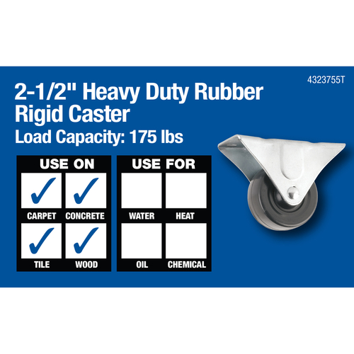 Rigid Caster 2.5" D Thermoplastic Rubber 175 lb Black/Silver