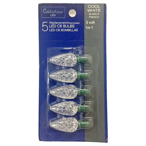 Celebrations 11201-71 Christmas Light Bulbs LED C6 Cool White 5 ct Replacement