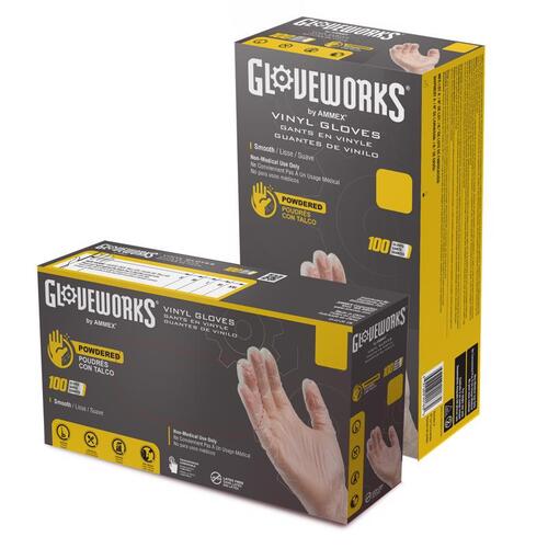 Gloveworks IV44100 Disposable Gloves Vinyl Medium Clear Powdered Clear