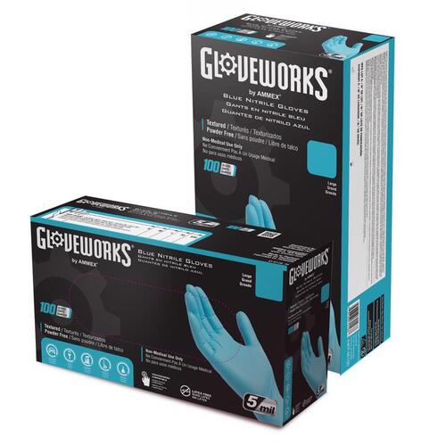 Gloveworks INPF48100 Non-Sterile Disposable Gloves, XL, Nitrile, Powder-Free, Blue, 9-1/2 in L - pack of 100