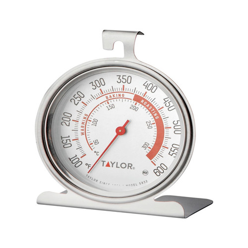 Oven Thermometer, 100 to 600 deg F, Analog Display Silver