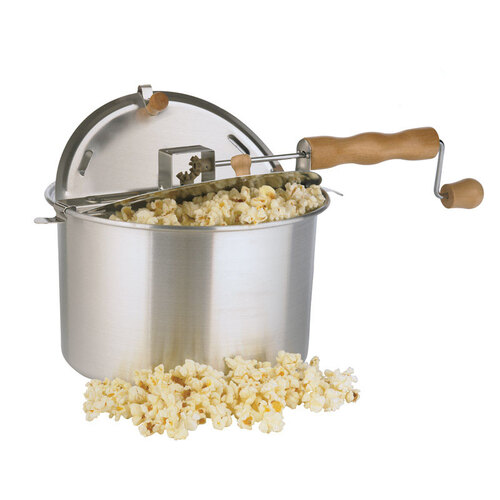 Stove Top Popcorn Popper Aluminum 16.5" 6 qt Silver Silver