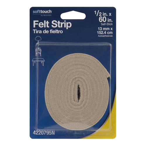 Softtouch 4220795N Strips Felt Self Adhesive Beige Rectangle .5" W X 60" L Beige