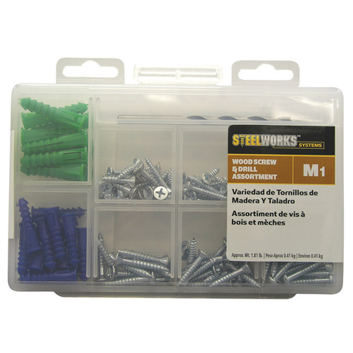 Wood Screw and Drill Kit M1 No.8, No.10, No.12 S X Assortment in. L Phillips Blue Blue