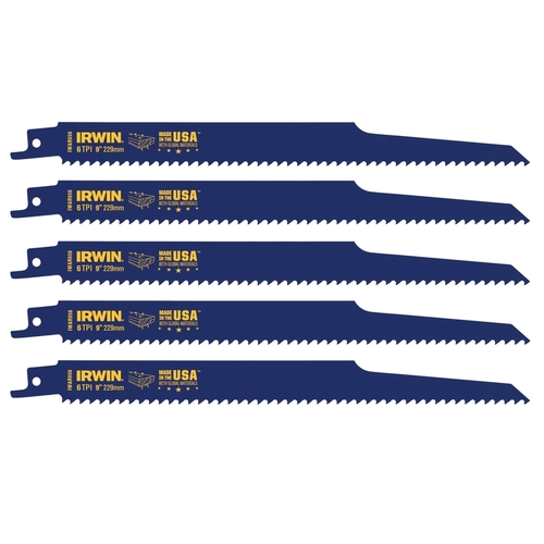 Reciprocating Saw Blade, 2 in W, 9 in L, 6 TPI, Cobalt/Steel Cutting Edge Blue - pack of 5