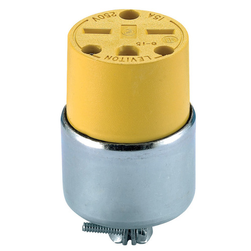 Connector Commercial Armored Ground/Straight Blade 6-15R 18-12 AWG 2 Pole 3 Wire Carded Yellow