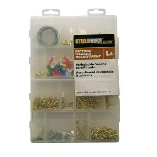 Hillman STEELWORKS L4 Brass-Plated Assorted Picture Hanging Set 10 lb 1 pk Hillman STEELWORKS L4 Brass-Plated Assorted Picture Hanging Set 10 lb 1 pk