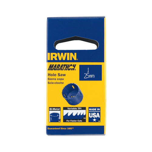 Hole Saw, 1 in Dia, 1/4 in Arbor, 4/6 TPI, HSS Cutting Edge Blue