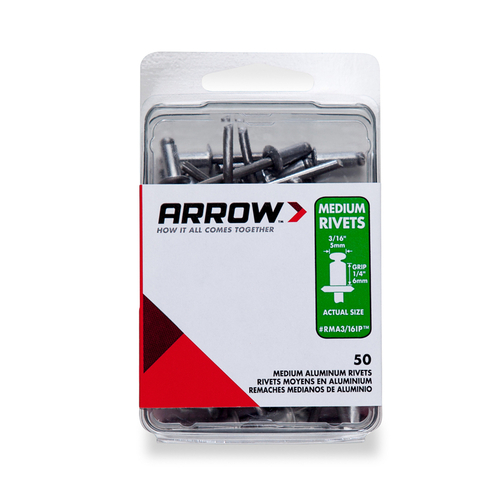 Arrow RMA3/16IP Rivets 3/16" D X 1/4" Aluminum Medium Silver Silver Gray