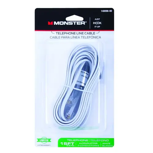 Modular Telephone Line Cable Just Hook It Up 15 ft. L White White