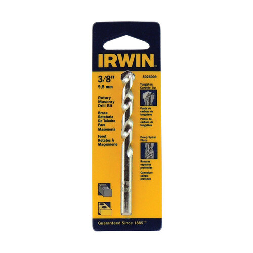 Irwin 5026009 Drill Bit, 3/8 in Dia, 4 in OAL, Percussion, Spiral Flute, 1-Flute, 3/8 in Dia Shank