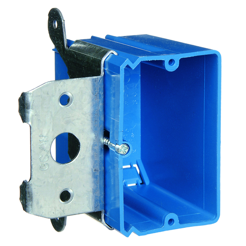 Carlon B121ADJ New Work Outlet Box, 1 -Gang, PVC, Blue, Bracket Mounting