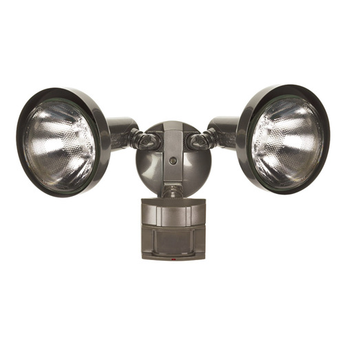 Motion Activated Security Light, 120 V, 300 W, 2-Lamp, Halogen Lamp, Metal/Plastic Fixture