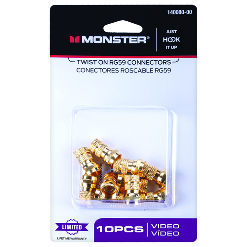 Monster 140080-00 Coaxial Connector Just Hook It Up Twist-On RG59 Gold